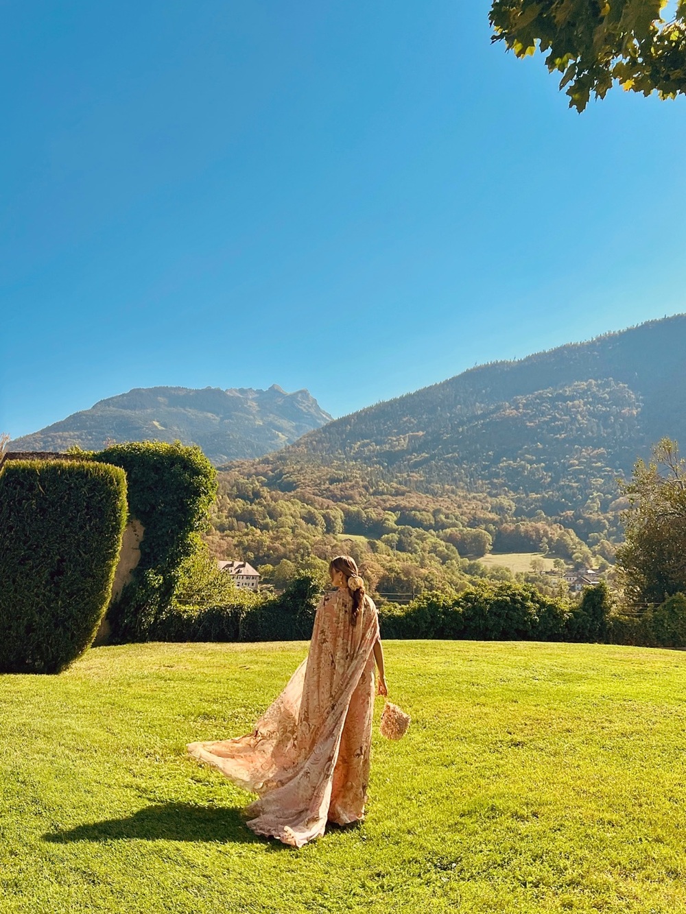 HEMANT & NANDITA Pink and Gold Floral Maxi Cape Dress - Picture 2 of 13